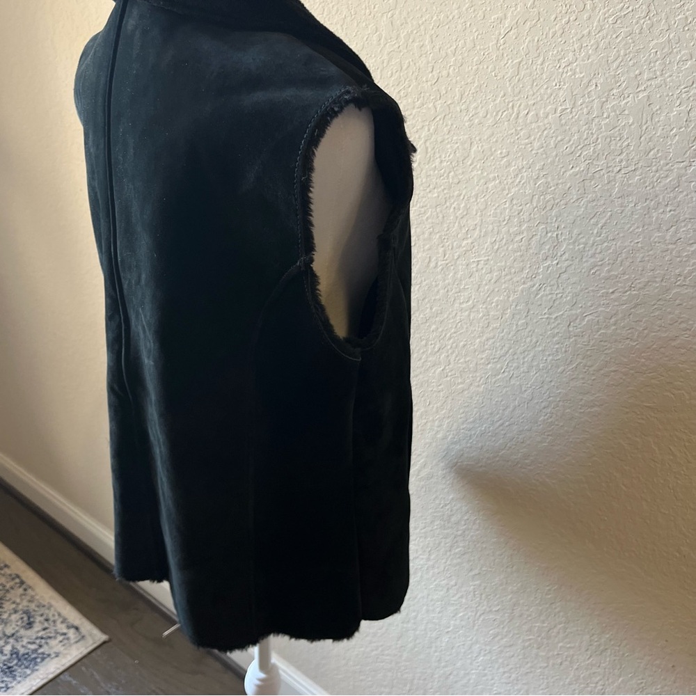 Leather Suede Vest Sz 16 Fur Trim Collar Black NWT Mobwife Biker Winter Glam - Picture 7 of 11